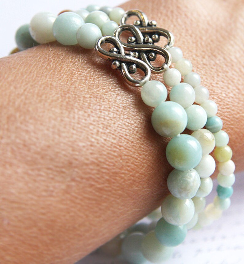 ON VACATION, Light Blue Amazonite Stone Bracelet 8mm Stackable Bracelet Infinity Bracelet Tribal Inspired Natural Stone image 4