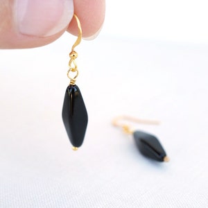 ON VACATION, Simple Black Earrings Long Black Bead Modern Black Glass Earrings Geometric Minimalist Gold Earrings Black Drop image 4