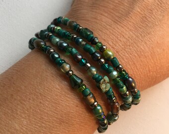 Green with Envy Beaded Set of 4 Stretch Bracelets Handmade