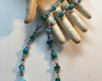 Shades of Aqua Blue Beaded Necklace Handmade 20"