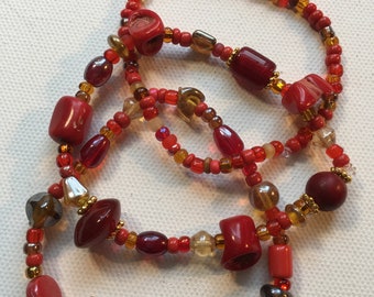 Spicy Red Beaded 3 Piece Bracelet Set Handmade