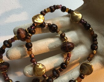 Rich Cocoa Beaded 2 Stretch Bracelet Set Handmade