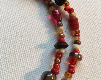 Warm Red Brown Beaded Necklace Handmade 22" Long