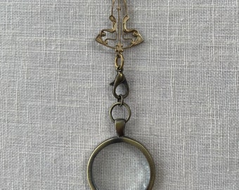 victorian style 24mm magnifying glass necklace loupe magnifier gothic necklace art nouveau 1920s edwardian lady detective- ready to ship