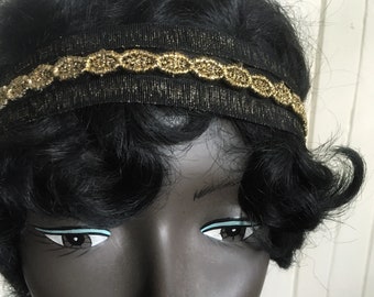 gold and black headband flapper victorian 1900, 1920's style headband - made to order