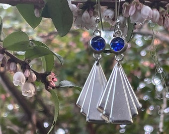 art deco dangling silver and blue earrings art nouveau earrings flapper earrings gift - ready to ship