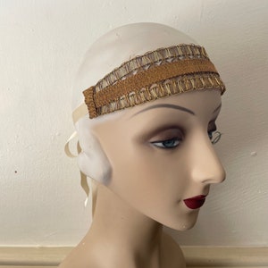 Amina 1920s style gold headband with red flowers, green feathers and an antique butterfly applique ready to ship image 8