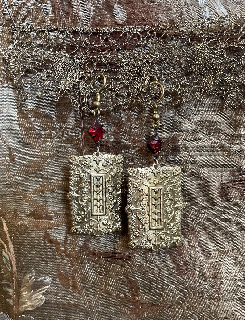 Victorian dangling earrings red and gold art nouveau earrings flapper earrings gift ready to ship image 7