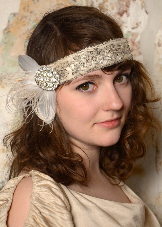 Items similar to sale 1920s beaded net lace flapper headband in ivory