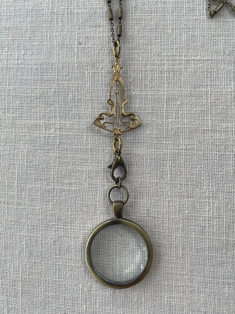 victorian style 24mm magnifying glass necklace loupe magnifier gothic necklace art nouveau 1920s edwardian lady detective ready to ship image 1