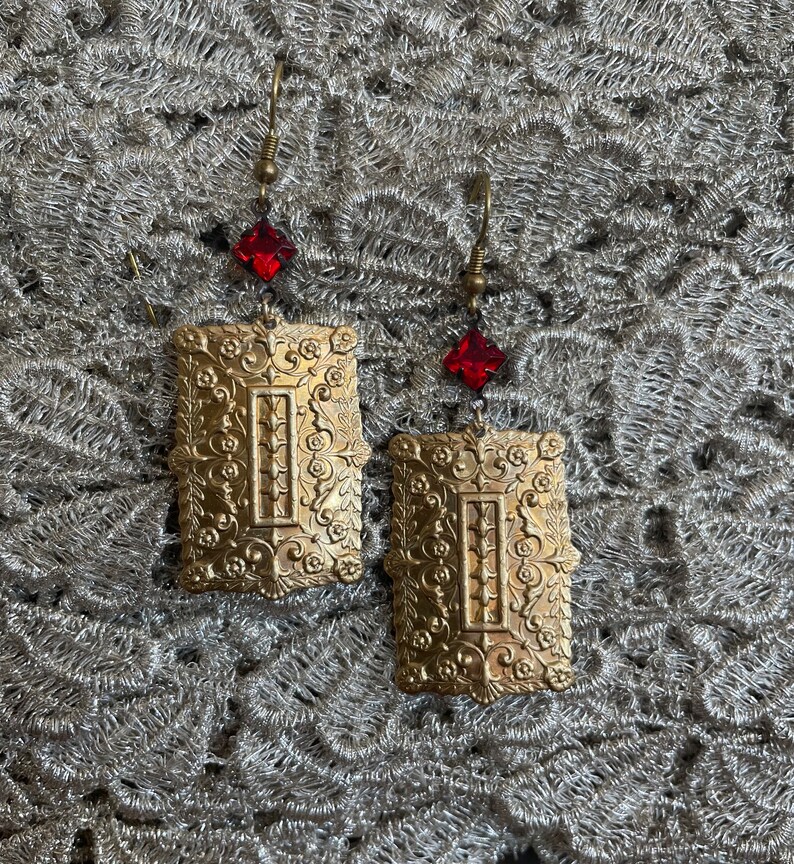 Victorian dangling earrings red and gold art nouveau earrings flapper earrings gift ready to ship image 4