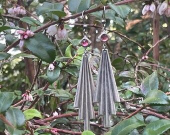 art deco dangling silver and pink earrings art nouveau earrings flapper earrings gift - ready to ship