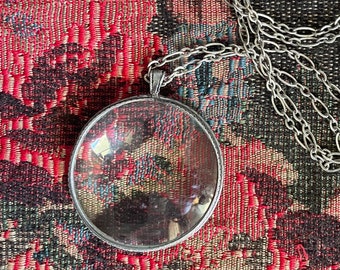 magnifying glass necklace, large 42mm loupe, antique silver, long gothic necklace victorian 1920s edwardian Mother’s Day gift- ready to ship