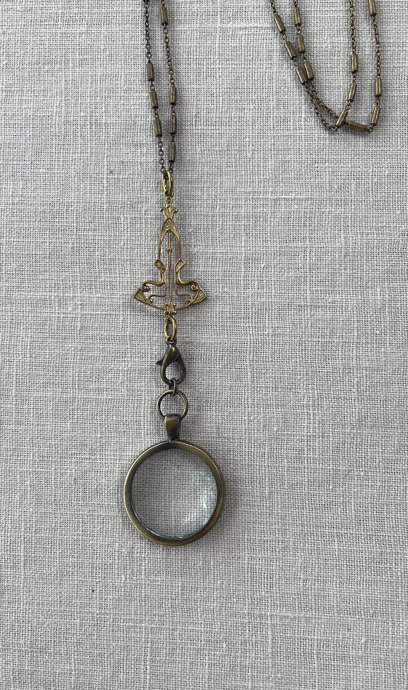 victorian style 24mm magnifying glass necklace loupe magnifier gothic necklace art nouveau 1920s edwardian lady detective ready to ship image 4