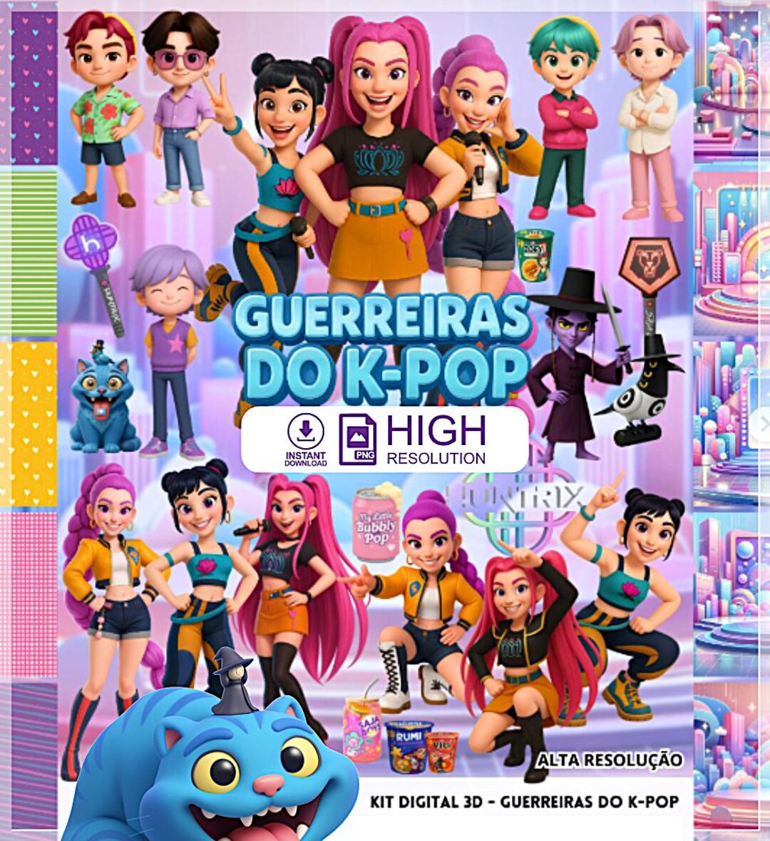 Clipart Kpop Demon Hunters, Kit Digital Guerreiras Do K-pop, Kit Festa ...