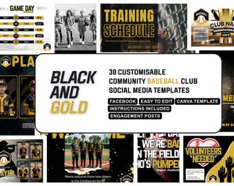 BLACK GOLD Baseball Club Canva Template | Customisable and Easy to Edit Facebook Posts| High school, Non profit, College Sport