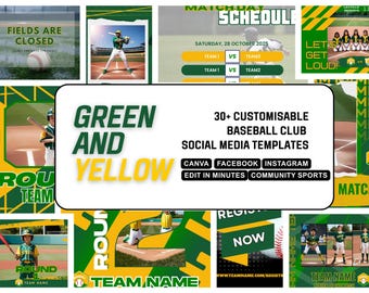 GREEN YELLOW Baseball Canva Template | Customisable and Easy to Edit Facebook and Instagram Posts| High school, Non profit, College Sport
