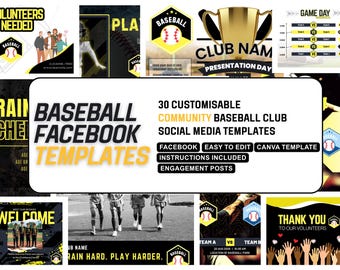 BASEBALL CLUB Canva Template | Customisable and Easy to Edit Facebook Posts| High school, Non profit, College Sport