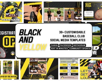 BLACK YELLOW BASEBALL Canva Template | Customisable and Easy to Edit Facebook and Instagram Posts| High school, Non profit, College Sport