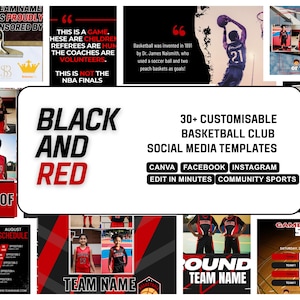 BLACK RED BASKETBALL Canva Template | Customisable and Easy to Edit Facebook and Instagram Posts| High school, Non profit, College Sport