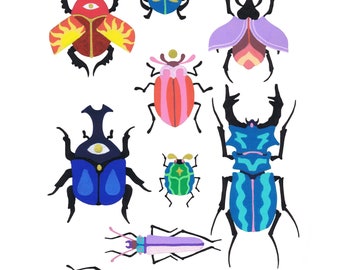 A Clash of Beetles - Giclee Fine Art Print - scientific illustration, bug art, insects, beetles