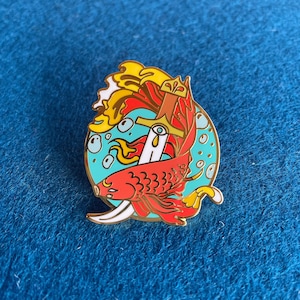 Red and Gold Fighter Fish hard enamel pin, gift idea, hat pins, lapel pin, dnd, larp jewellery, beta fish