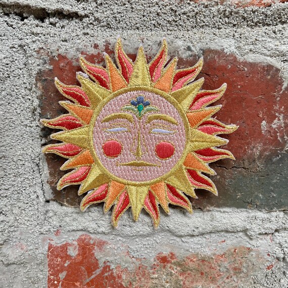 Bright Gold Metallic Embroidered Sun Patch, Iron On Or Sew On Astrology Patch