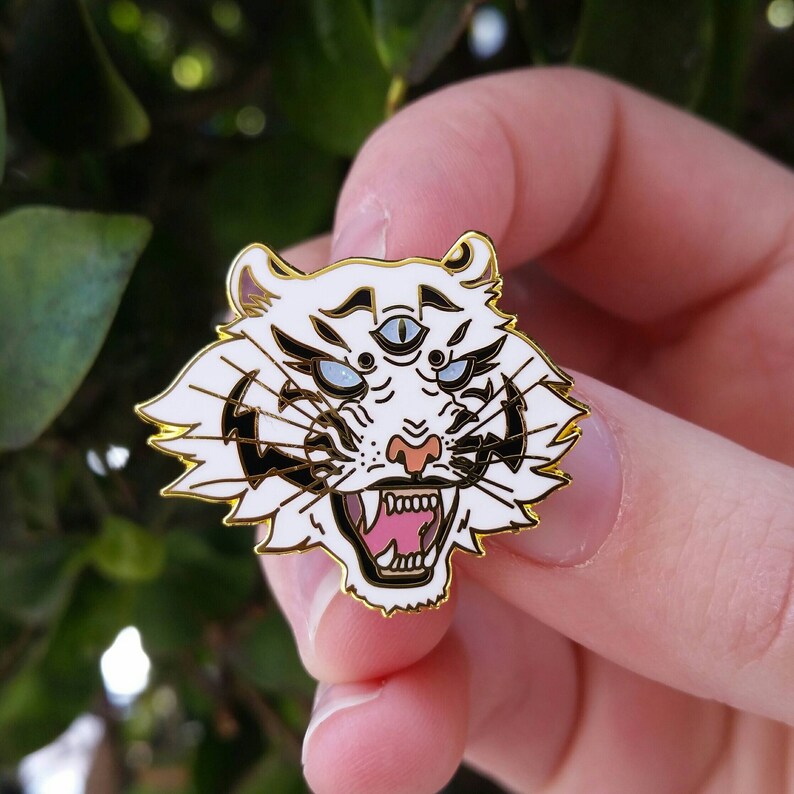 Tiger Enamel Pin With Glitter Eyes Lapel Pin Cloisonné | Etsy