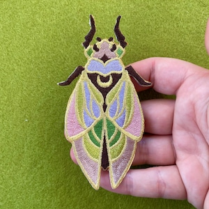 Stained Glass Cicada - Iron on patch, embroidered patch, bug patch, gift ideas