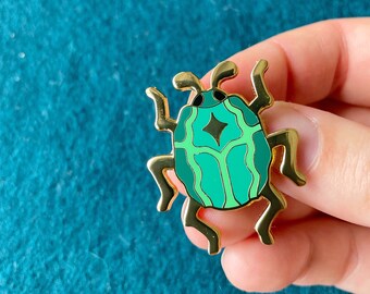Scarab Beetle Hard Enamel Pin, Emerald Green Bug Brooch
