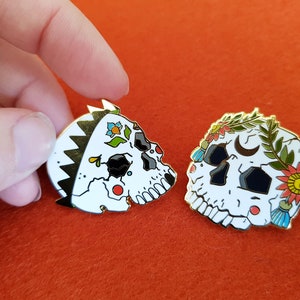 Pair of Skulls hard enamel pins - pins for backpacks, pins for board, stocking stuffer, pin set, goth and punk, pin, hat pins, lapel pin