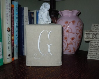 Monogrammed Linen Tissue Cover  -  Arabesque Monogram "G"  Made To Order