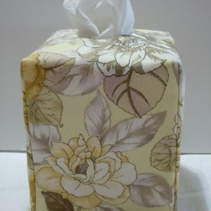 Light Yellow Roses with Grey and Brown Foliage Fabric Tissue Box Cover image 1