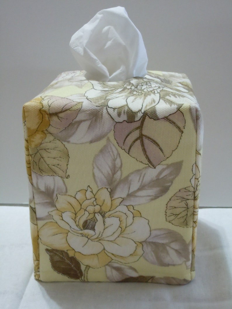 Light Yellow Roses with Grey and Brown Foliage Fabric Tissue Box Cover image 1