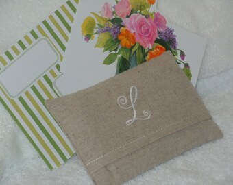 Monogrammed Essex Natural Linen Purse or Pocket Tissue Cover