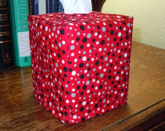 Red with Black White and Grey Dots - Tissue Box Cover