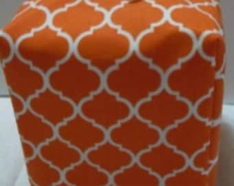 Orange and White Quatrefoil -  Fabric Tissue Box Cover