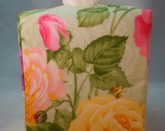 Large Pastel Roses-  Fabric Tissue Box Cover