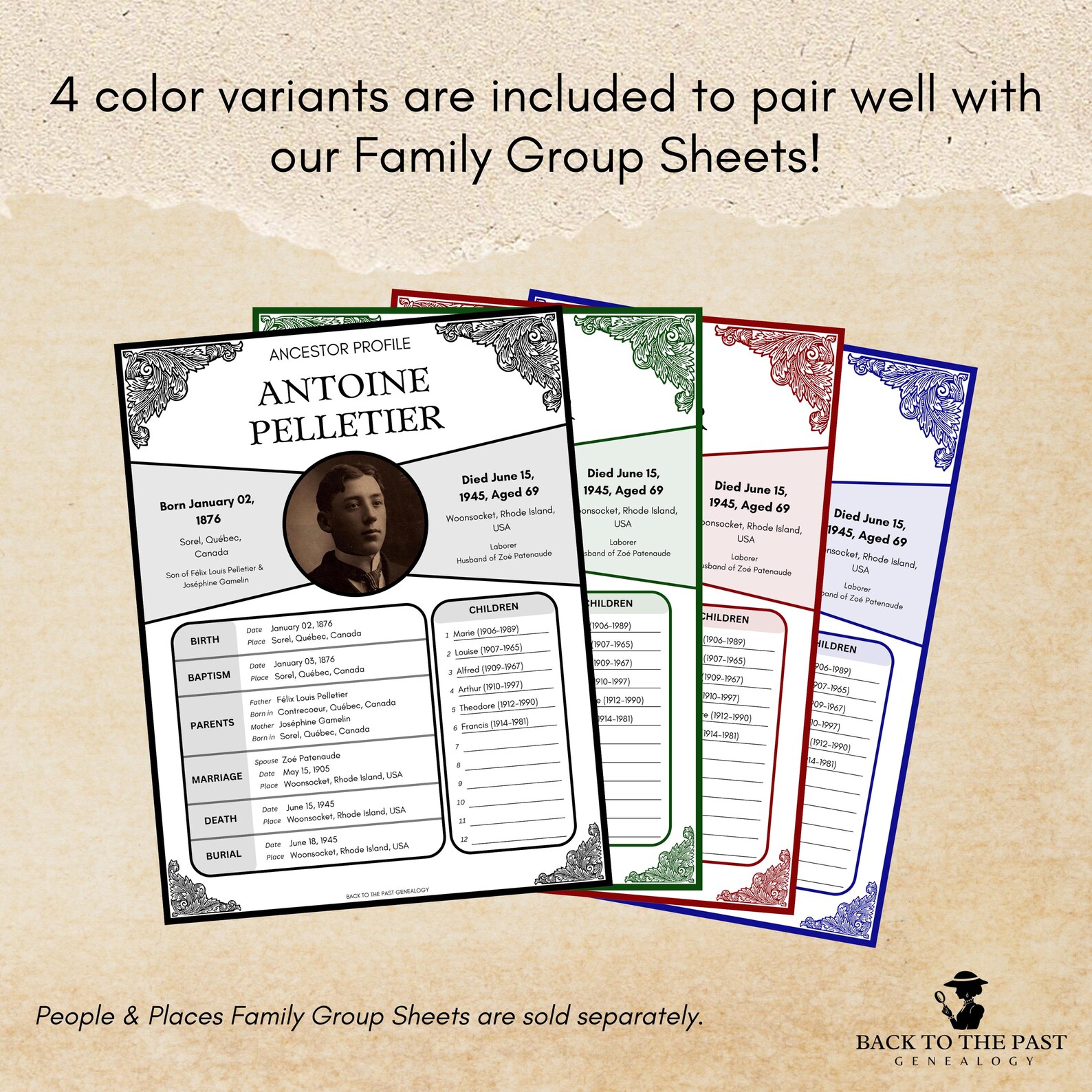 Ancestor Profile Sheets | People & Places | Easy Customizable Canva ...