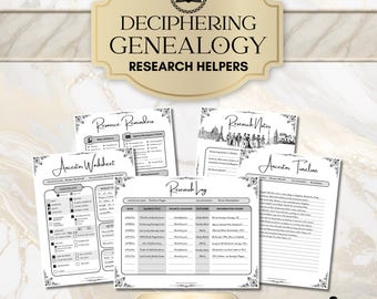 Pakiet pomocy w badaniach genealogicznych | Lista kontrolna, arkusz i oś czasu przodków, dziennik, lista zasobów dotyczących historii rodziny (do druku)