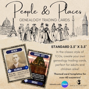 Genealogy Trading Cards | People & Places | TCG Style Cards for Family History | Easy Customizable Canva Template