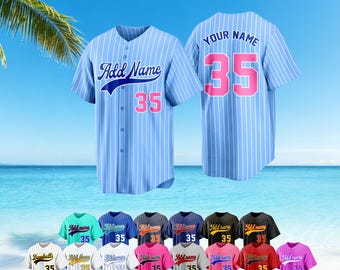 Personalized Pinstripe Baseball Jersey with Custom Team Name Number, Customize Embroidered Stripe Team Jerseys, Couple Jersey Gifts for fans