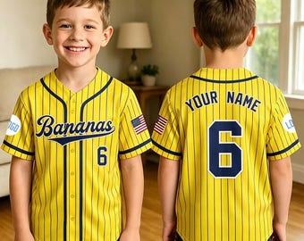 Custom Bananas Youth Baseball Jersey, Personalized Name Number Sports Shirt