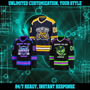 Custom Neon Rave Hockey Jersey, Personalized Name Number, EDM Streetwear Shirt