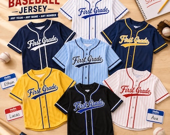 Custom Teacher Baseball Jersey, Personalized First Grade Shirt, Back to School Teacher Gift, School Staff Team Jersey, Custom Name & Number