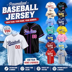Personalized Baseball Jersey, Customize Stitched Number and Name Team Uniform, Personalized Sportswear