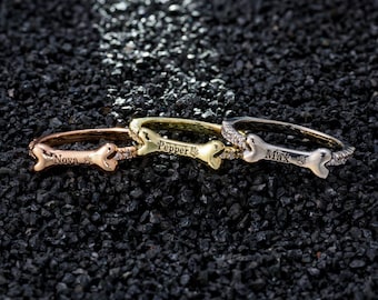 Anillo con dije de hueso de perro personalizado, anillo conmemorativo con nombre de mascota grabado en la pata, joyería conmemorativa personalizada para mascotas, regalo para amantes de las mascotas, recuerdo de mascotas