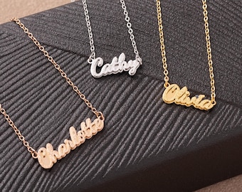 Collar personalizado con nombre esmerilado, placa doble personalizada con nombre brillante, joyería minimalista, regalo de cumpleaños, regalo del Día de la Madre para ella.