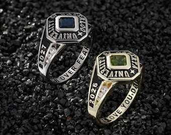 Anillo de graduación clásico personalizado con nombre grabado, anillo de graduación de secundaria con piedra natal personalizada, anillo de graduación universitaria, regalo único para tu mejor amigo/a.