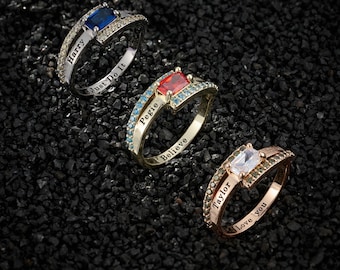 Anillo de graduación de secundaria personalizado con piedra natal, anillo de graduación universitario grabado personalizado, joya llamativa, regalo de amistad para ella.